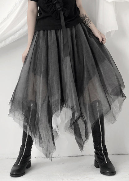 Boho Black Asymmetrical Layered Tulle Maxi Skirt Ada Fashion