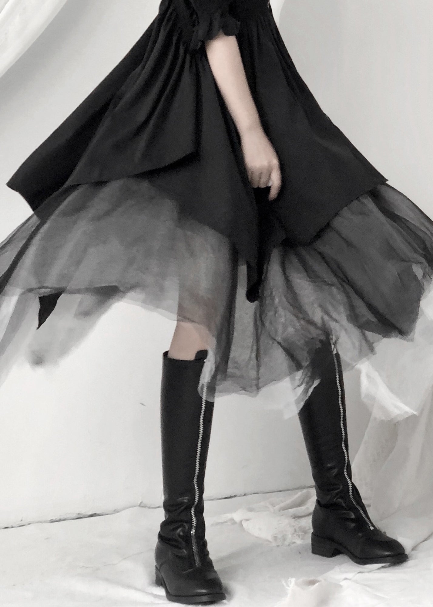Boho Black Asymmetrical Layered Tulle Maxi Skirt Ada Fashion