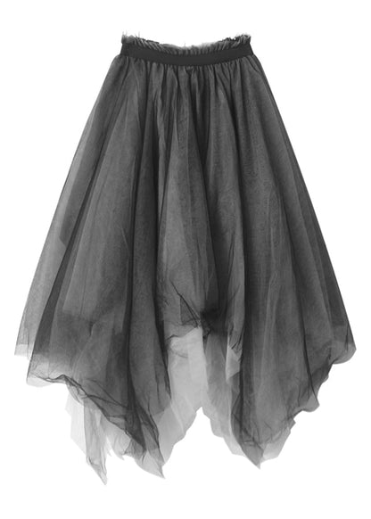 Boho Black Asymmetrical Layered Tulle Maxi Skirt Ada Fashion