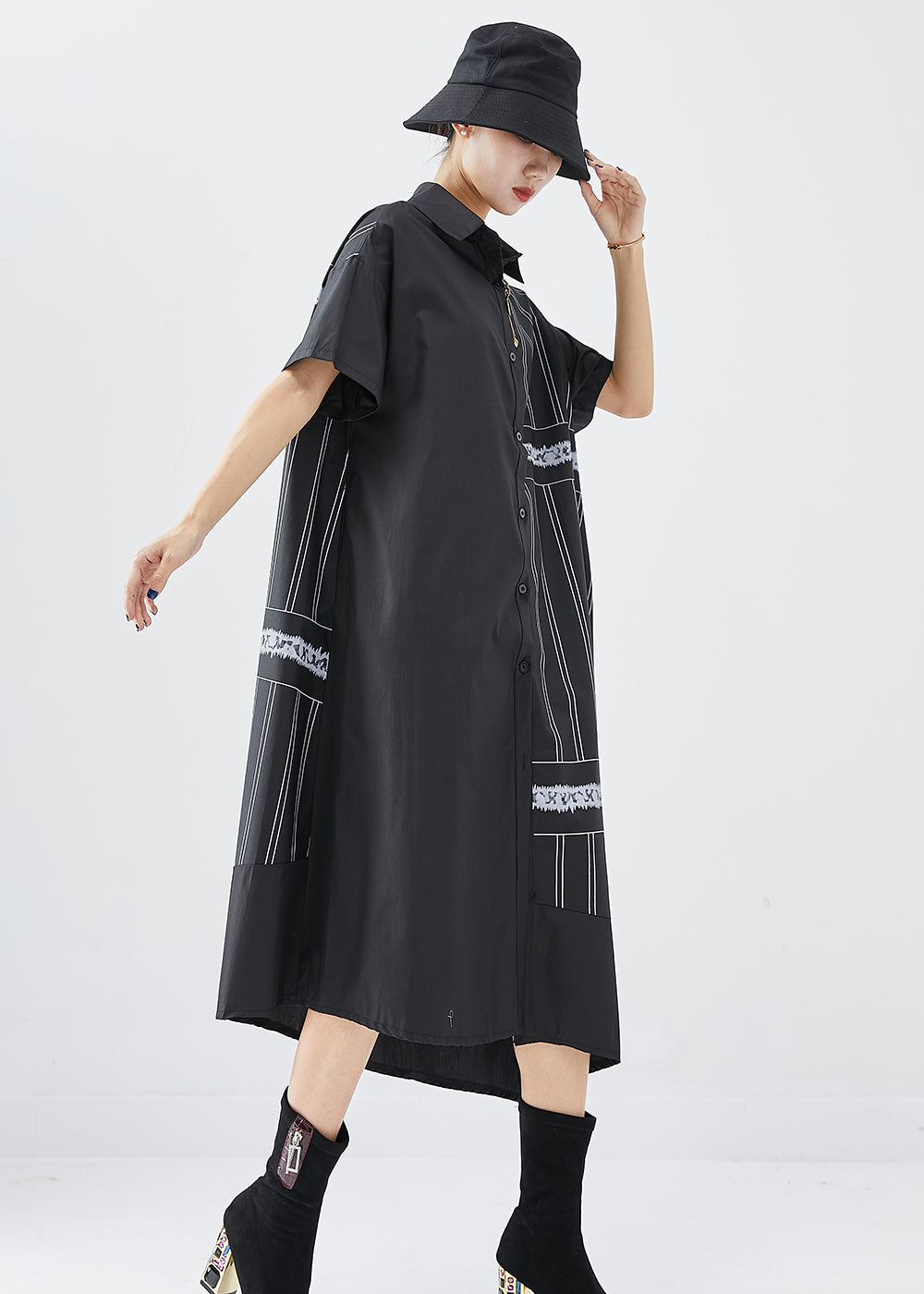 Boho Black Asymmetrical Patchwork Cotton Dress Summer Ada Fashion