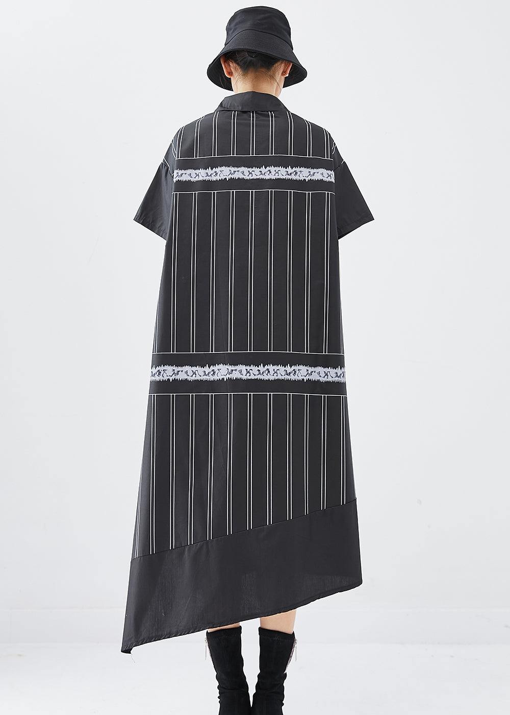 Boho Black Asymmetrical Patchwork Cotton Dress Summer Ada Fashion