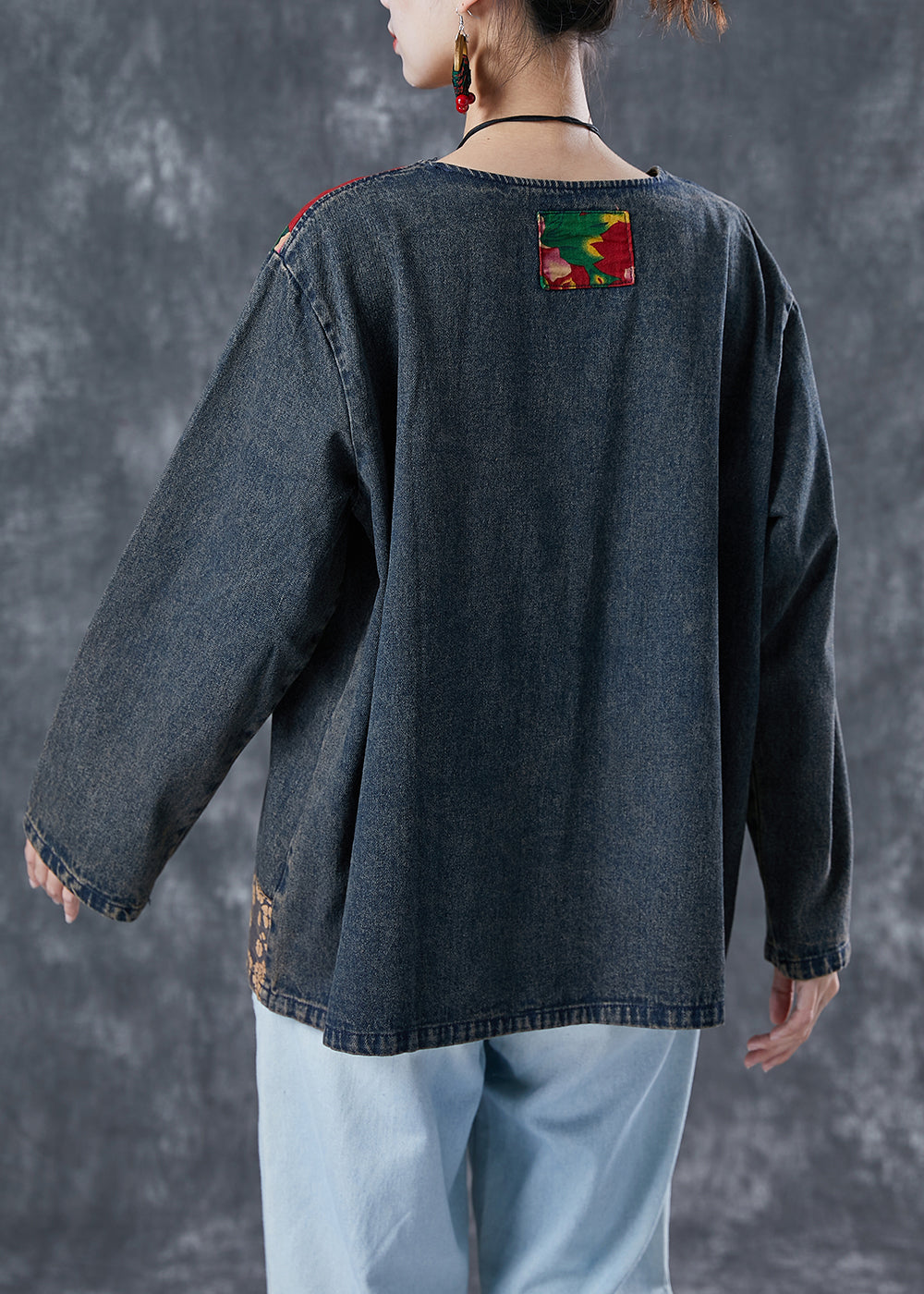 Boho Black Asymmetrical Patchwork Denim Sweatshirts Top Spring LY5621 - fabuloryshop