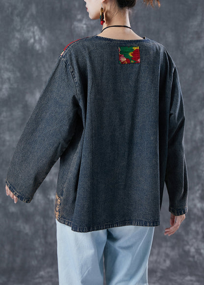 Boho Black Asymmetrical Patchwork Denim Sweatshirts Top Spring LY5621 - fabuloryshop