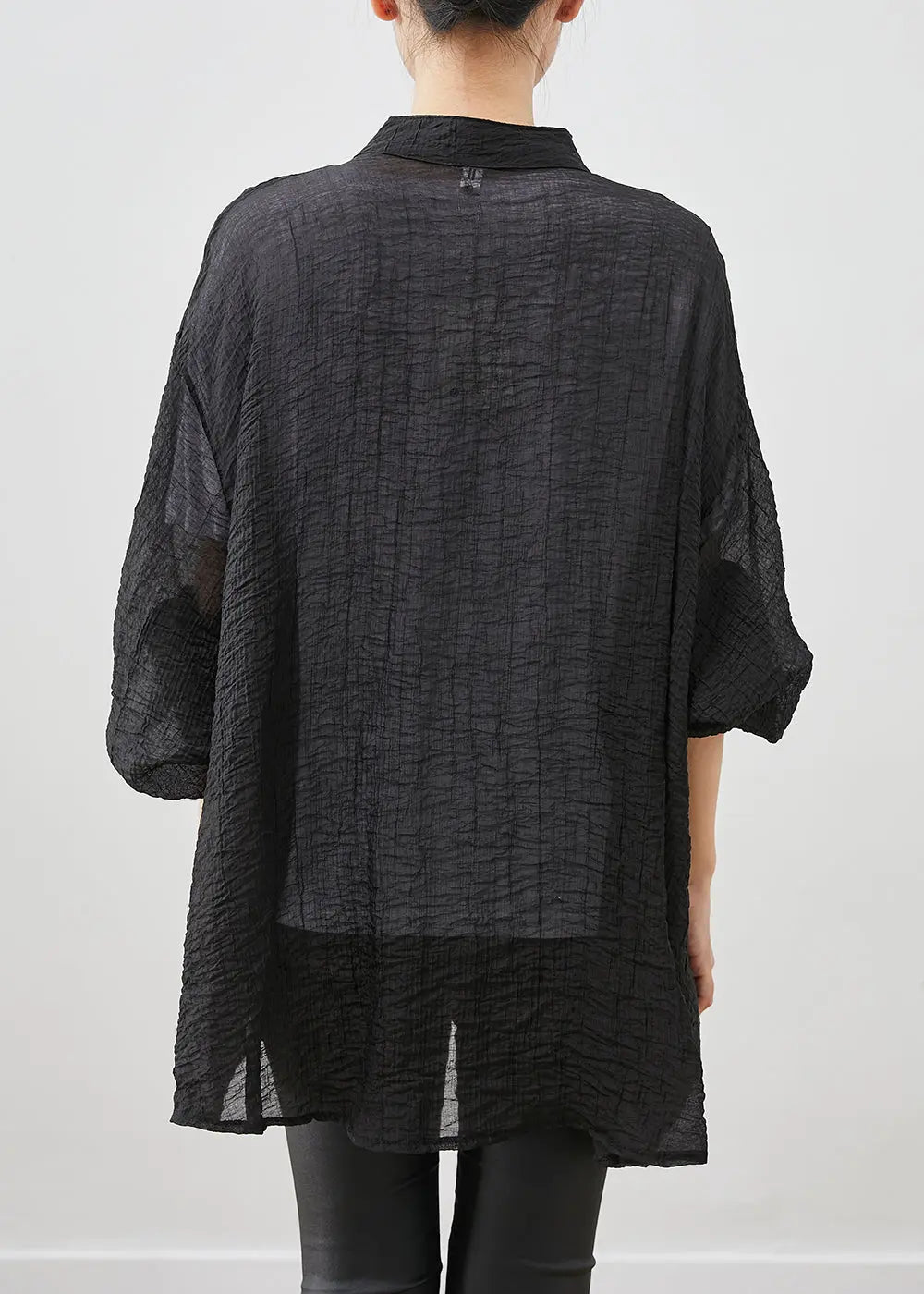 Boho Black Chinese Button Wrinkled Linen Shirt Top Fall Ada Fashion