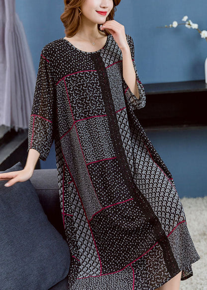 Boho Black O Neck Asymmetrical Design Patchwork Chiffon Dresses Summer Ada Fashion