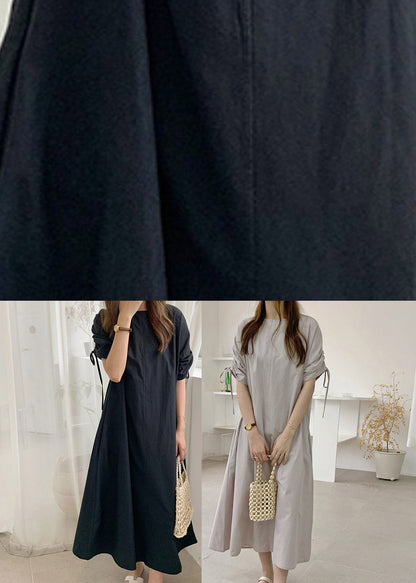 Boho Black O-Neck Drawstring Cotton Long Dress Summer LY2165 - fabuloryshop