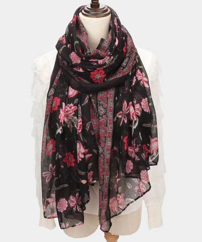 Boho Black Print Soft Comfy Cotton Scarf Ada Fashion