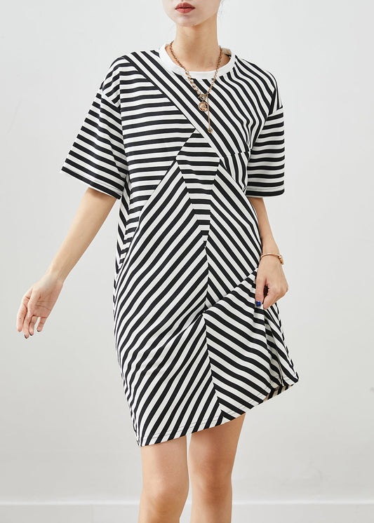 Boho Black Striped Cotton Vacation Dresses Summer Ada Fashion