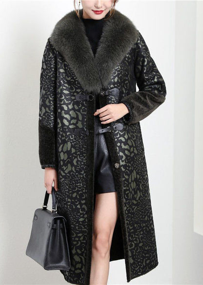 Boho Blakcish Green Fox Collar Wear On Both Sides Cashmere Coat Outwear Winter Ada Fashion