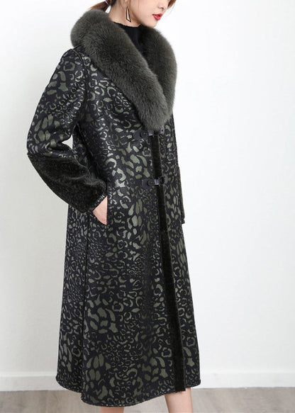 Boho Blakcish Green Fox Collar Wear On Both Sides Cashmere Coat Outwear Winter Ada Fashion