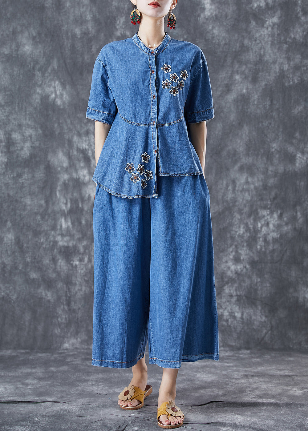 Boho Blue Asymmetrical Embroideried Denim Two Piece Set Fall LY5689 - fabuloryshop