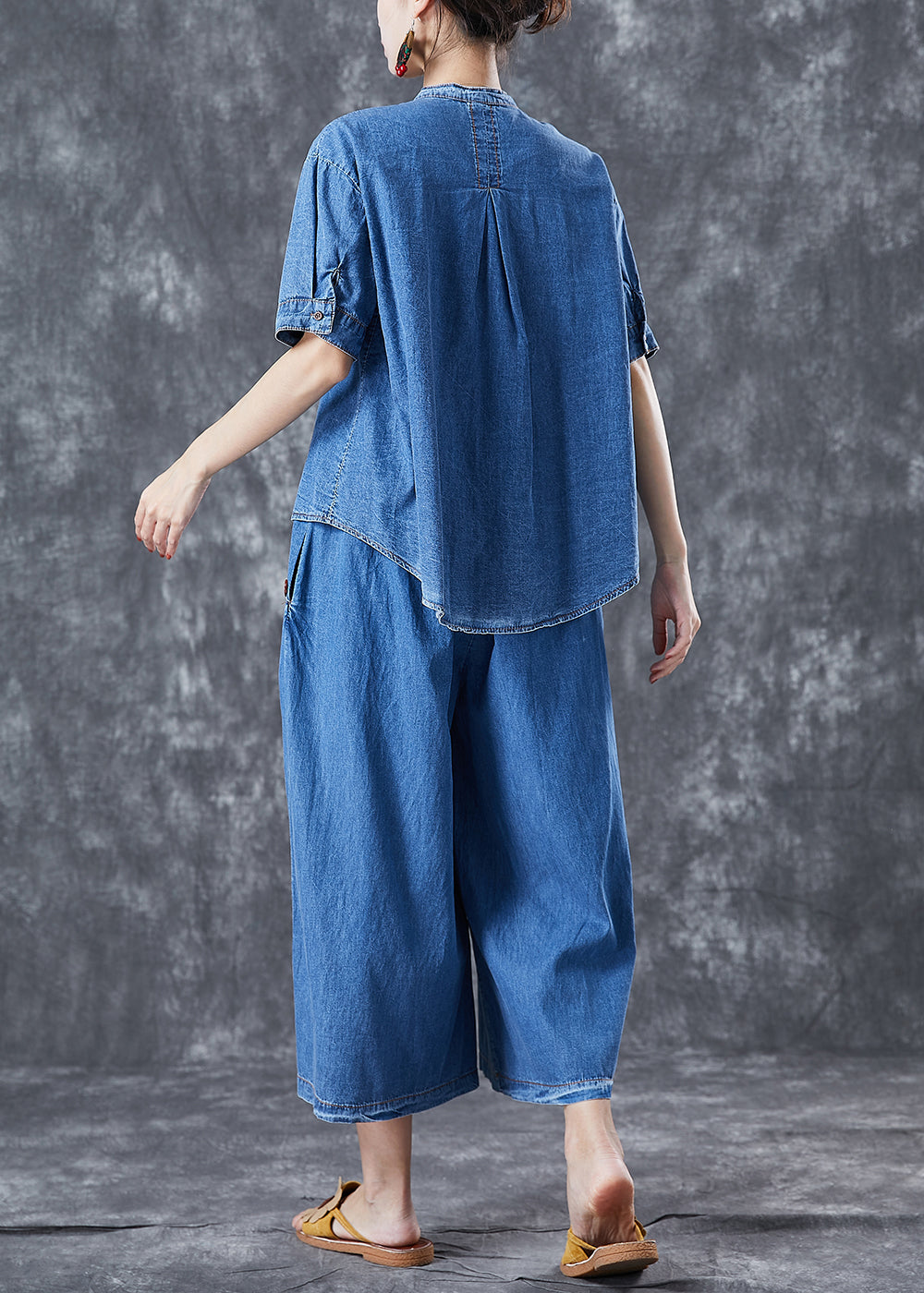 Boho Blue Asymmetrical Embroideried Denim Two Piece Set Fall LY5689 - fabuloryshop