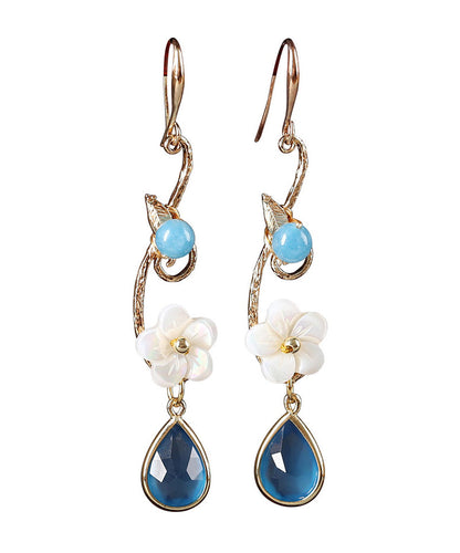 Boho Blue Copper Crystal Coloured Glaze Pearl Shell Flowwer Water Drop Drop Earrings LY2272 - fabuloryshop