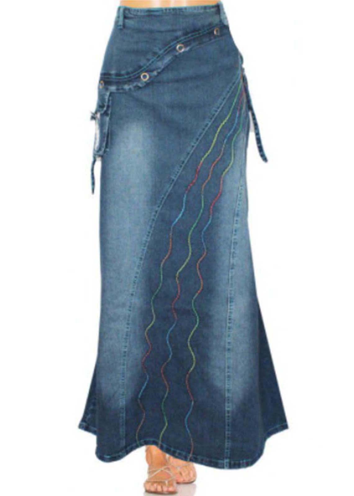 Boho Blue Embroideried Patchwork Denim Skirts Summer LY4028 - fabuloryshop