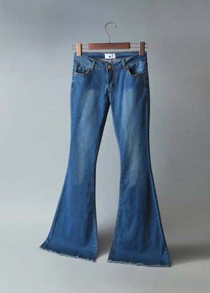 Boho Blue High Waist Slim Fit Denim Flared Trousers Summer LY4007 - fabuloryshop