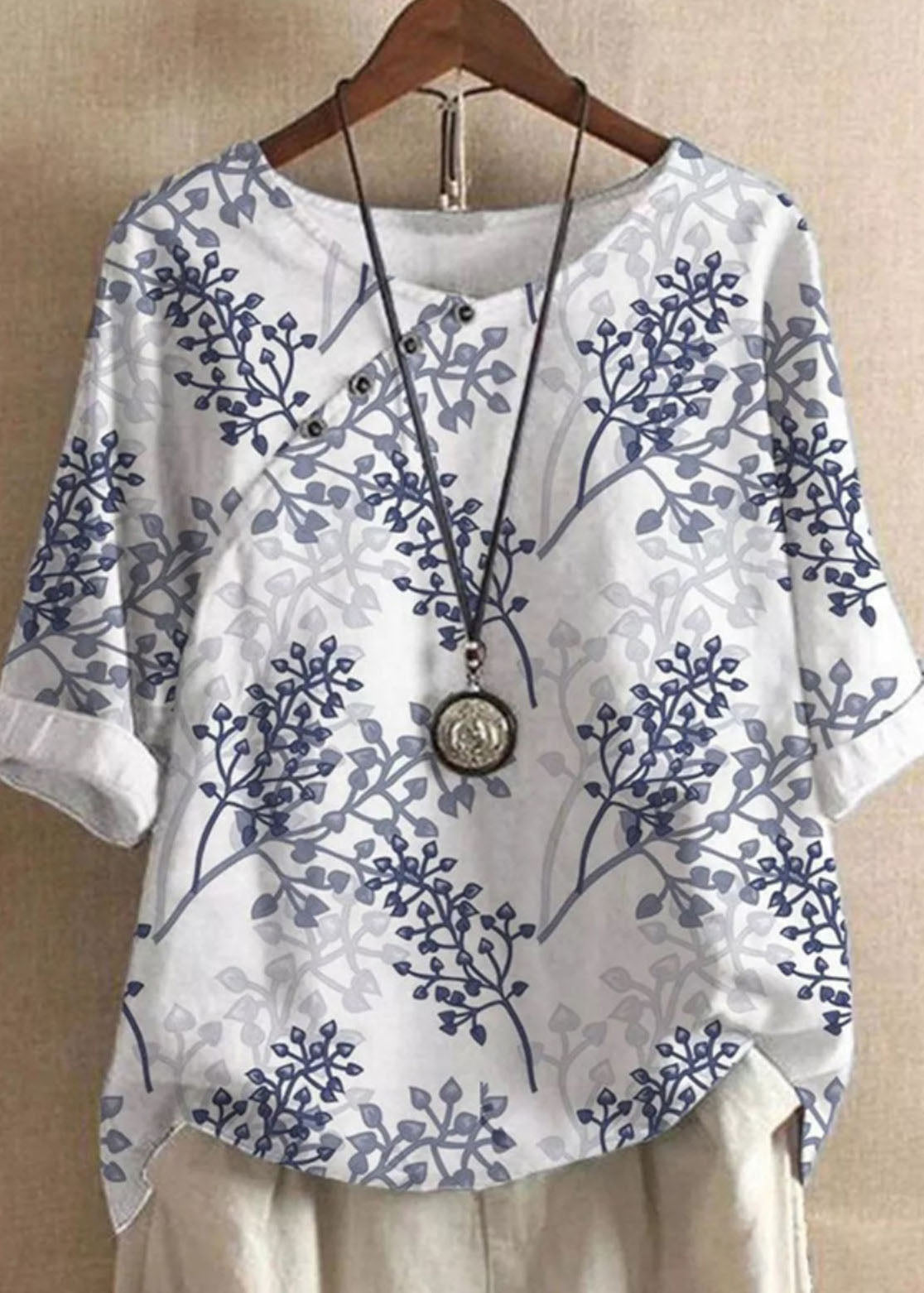 Boho Blue O Neck Print Patchwork Cotton T Shirts Summer Ada Fashion