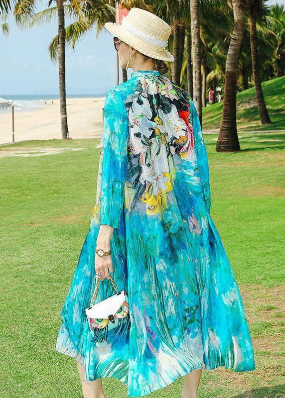 Boho Blue O-Neck Tasseled Print Silk Two Piece Set Outfits Summer LC0238 - fabuloryshop