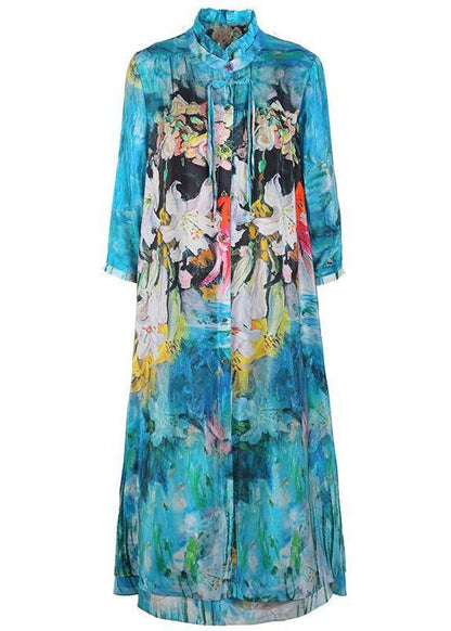 Boho Blue O-Neck Tasseled Print Silk Two Piece Set Outfits Summer LC0238 - fabuloryshop