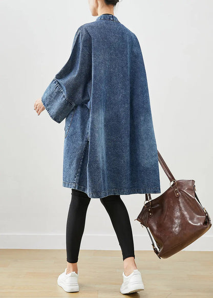 Boho Blue Oversized Pockets Denim Trench Coats Batwing Sleeve Ada Fashion