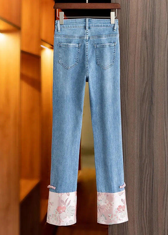 Boho Blue Patchwork Pink High Waist Straight Jeans TY1061 - fabuloryshop