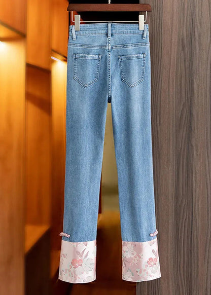 Boho Blue Patchwork Pink High Waist Straight Jeans TY1061 - fabuloryshop