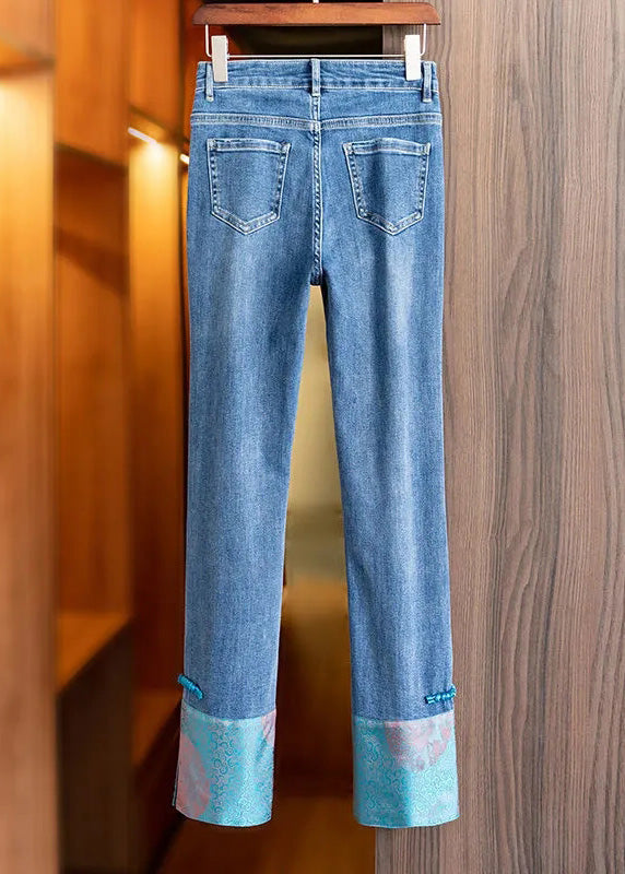 Boho Blue Patchwork Pink High Waist Straight Jeans TY1061