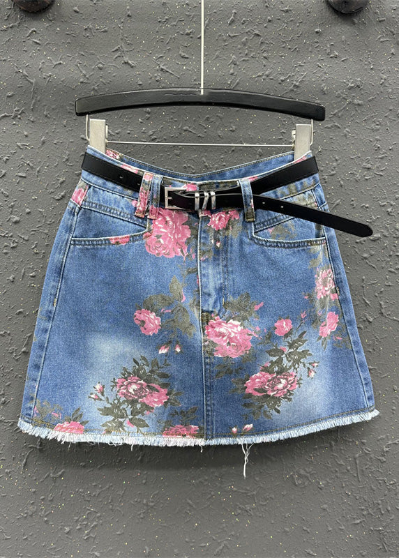 Boho Blue Print High Waist Sashes Skirt Summer LY5202 - fabuloryshop