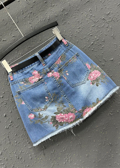 Boho Blue Print High Waist Sashes Skirt Summer LY5202 - fabuloryshop