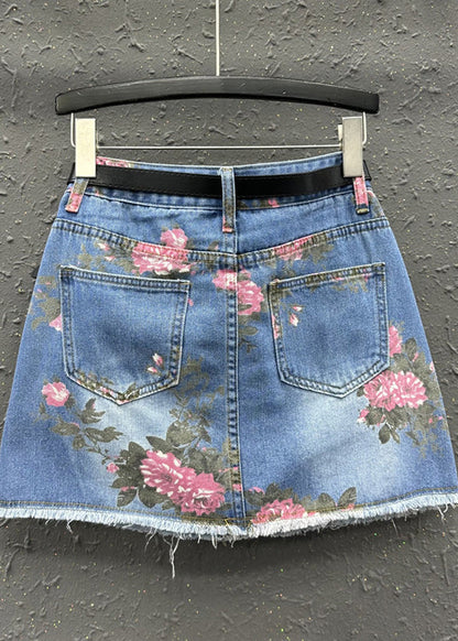 Boho Blue Print High Waist Sashes Skirt Summer LY5202 - fabuloryshop