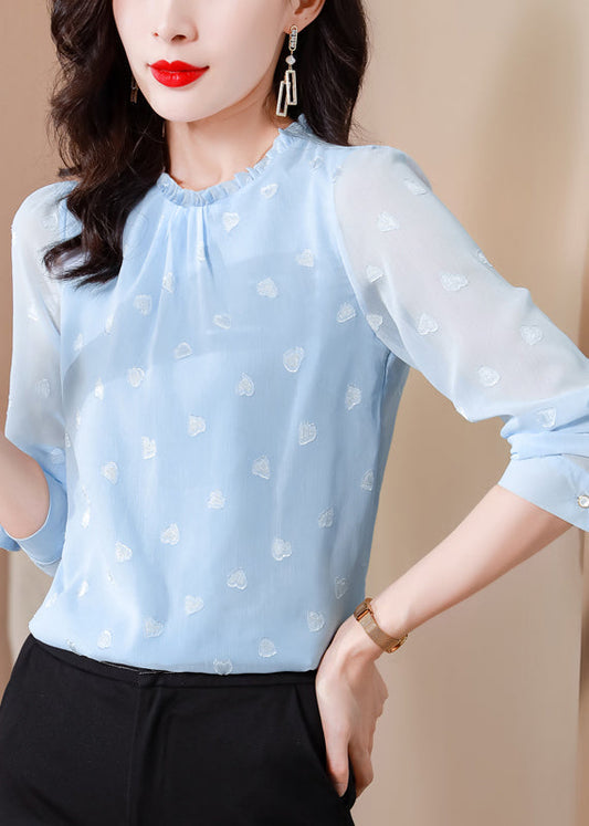 Boho Blue Ruffled Draping Chiffon Shirt Top Spring LY0425 - fabuloryshop