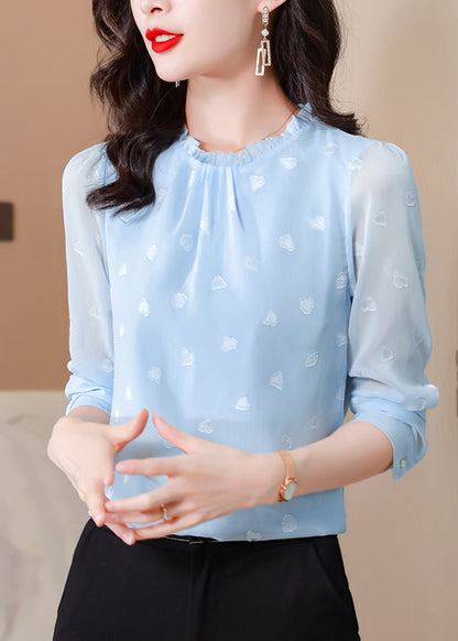 Boho Blue Ruffled Draping Chiffon Shirt Top Spring LY0425 - fabuloryshop