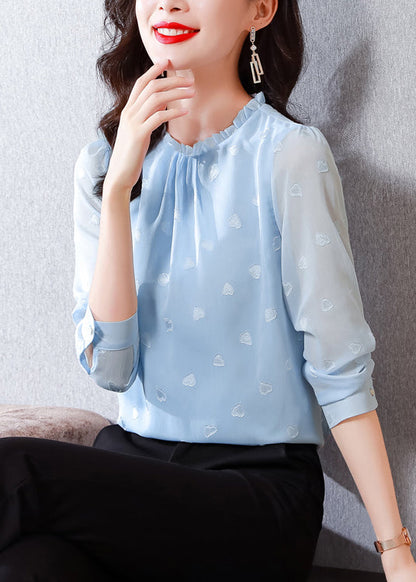 Boho Blue Ruffled Draping Chiffon Shirt Top Spring LY0425 - fabuloryshop