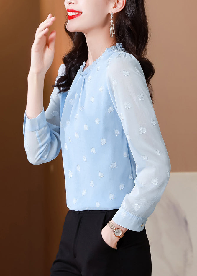 Boho Blue Ruffled Draping Chiffon Shirt Top Spring LY0425 - fabuloryshop