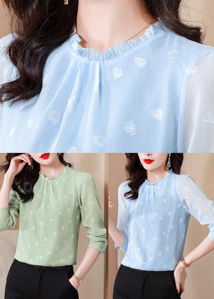 Boho Blue Ruffled Draping Chiffon Shirt Top Spring LY0425 - fabuloryshop