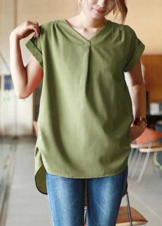 Boho Caramel V Neck Solid Chiffon T Shirt Short Sleeve LY2091 - fabuloryshop