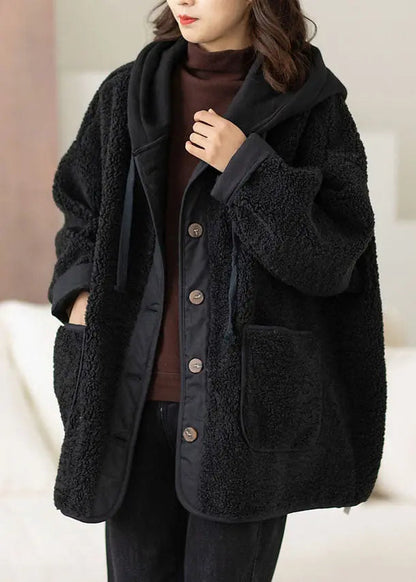 Boho Coffee Patchwork Button Thick Faux Fur Hooded Coats Winter Ada Fashion