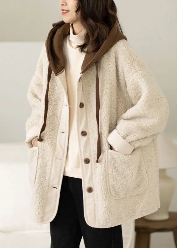 Boho Coffee Patchwork Button Thick Faux Fur Hooded Coats Winter Ada Fashion