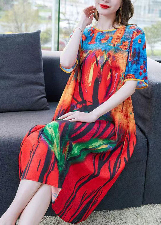 Boho Colorblock O Neck Print Patchwork Chiffon Dresses Summer LY6511 - fabuloryshop