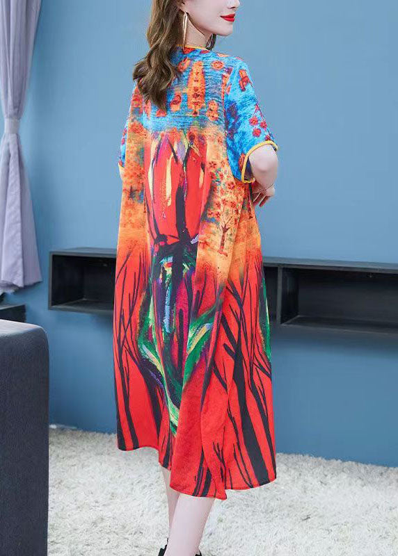 Boho Colorblock O Neck Print Patchwork Chiffon Dresses Summer LY6511 - fabuloryshop