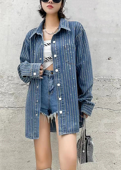 Boho Dark Blue Peter Pan Collar Patchwork Solid Denim Coats Fall LY6054 - fabuloryshop