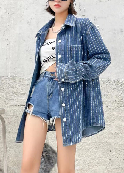 Boho Dark Blue Peter Pan Collar Patchwork Solid Denim Coats Fall LY6054 - fabuloryshop