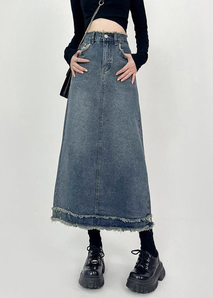 Boho Denim Blue Patchwork High Waist Maxi Skirts Summer TY1029 - fabuloryshop