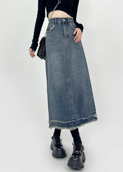 Boho Denim Blue Patchwork High Waist Maxi Skirts Summer TY1029 - fabuloryshop