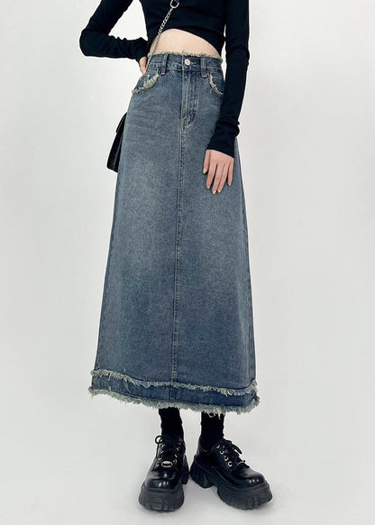 Boho Denim Blue Patchwork High Waist Maxi Skirts Summer LY7930