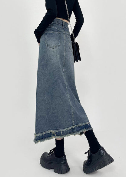 Boho Denim Blue Patchwork High Waist Maxi Skirts Summer TY1029 - fabuloryshop