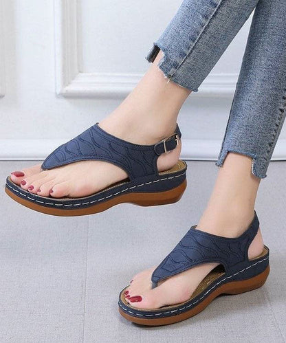 Boho Faux Leather Peep Toe Buckle Strap Splicing Blue Platform Sandals LY2692 - fabuloryshop