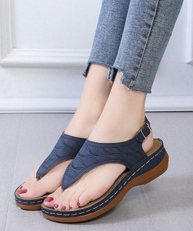 Boho Faux Leather Peep Toe Buckle Strap Splicing Blue Platform Sandals LY2692 - fabuloryshop