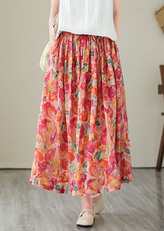 Boho Floral Wrinkled Pockets Elastic Waist Patchwork Linen Skirts Summer LY4906 - fabuloryshop