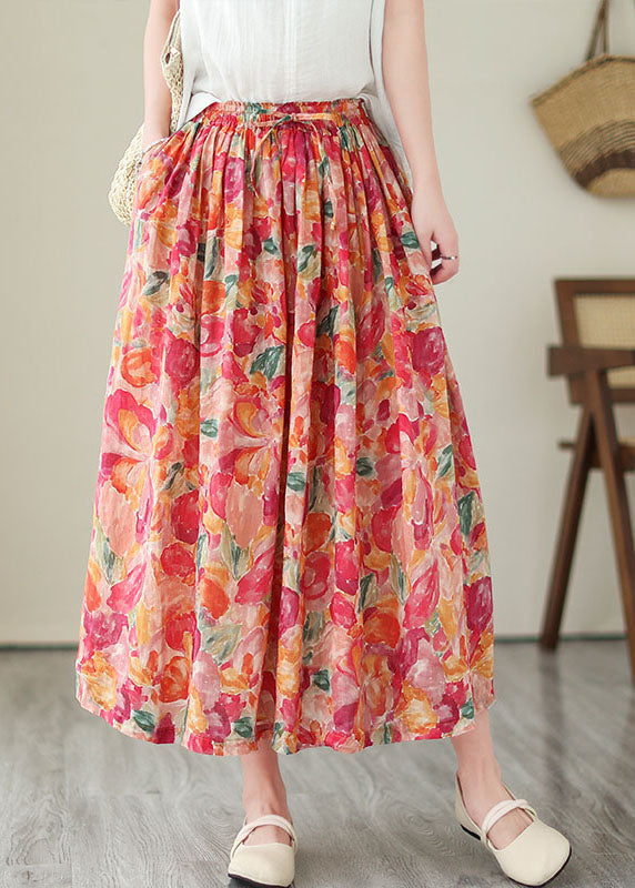 Boho Floral Wrinkled Pockets Elastic Waist Patchwork Linen Skirts Summer LY4906 - fabuloryshop