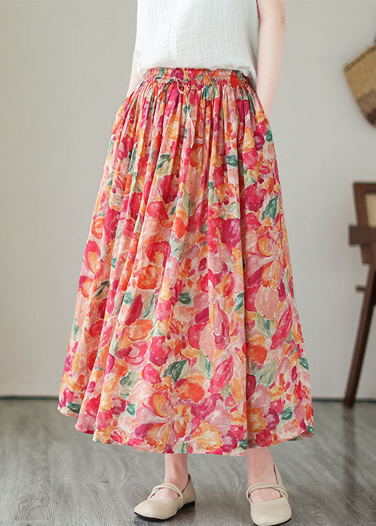 Boho Floral Wrinkled Pockets Elastic Waist Patchwork Linen Skirts Summer LY4906 - fabuloryshop